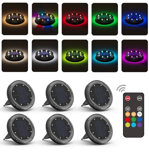 Color Changing Solar Ground Lights with 33ft Long Distance Remote Control - Flat Solar Lights Outdoor Waterproof - Pathway Lights Solar Powered for Yard Decorative Outside Lawn Walkway [6 Pack] - size: 6PACK