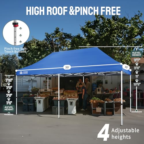 CROWN SHADES 10x20 Pop Up Canopy Tent - Commercial Canopy Tent with 400D Strength Oxford Fabric, Hexagonal Leg, 4 Upgraded Weights - Great for Trade Shows, Events,Parties & Commercial Use, Blue - color: Blue, size: 10x20