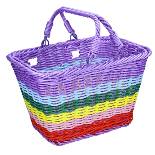 Picnic Basket with Handles, Rainbow Small Woven Wicker Basket for Kid Blue Garden Harvest Rattan Hamper Gift Basket Empty for Storage Toy Flower Wedding - color: Rainbow