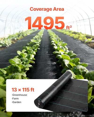VEVOR Weed Barrier Fabric Heavy Duty, 13x115FT 3.5oz Landscape Fabric, Woven Weed Blocker Fabrics, Garden Fabrics Weeds Barrier, Weeds Control Ground Cover, Geotextile Webbing, Gardening Mat, Black - size: 13FT*115FT-3.5oz