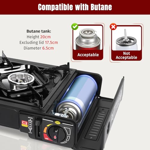 SHINESTAR Butane Camping Stove with Carrying Case, Portable Stove for Camping, Hiking, Emergencies, Tailgating Essentials, 7800 BTUs Output - color: Black - 7800 BTU Butane