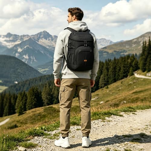 Pritent Cooler Backpack for Men Women Insulated Waterproof Backpack Cooler Leak Proof Cooler Bag Lightweight Lunch Backpack for Camping Beach Travel Picnic - color: Black, size: 30 Cans
