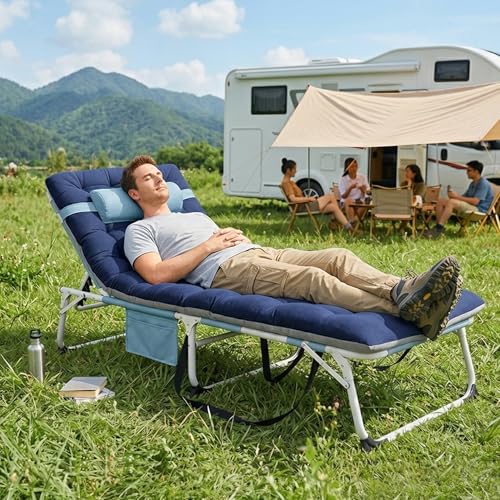 ABORON 4-in-1 Lounge Chair with Face & Arm Holes for Tanning, 440LB Heavy-Duty Folding Recliner with Plush Cotton Cushion, No Assembly Tri-Fold Guest Bed for Sunbathing, Poolside, Office Nap & Camping - color: Azure Seablue