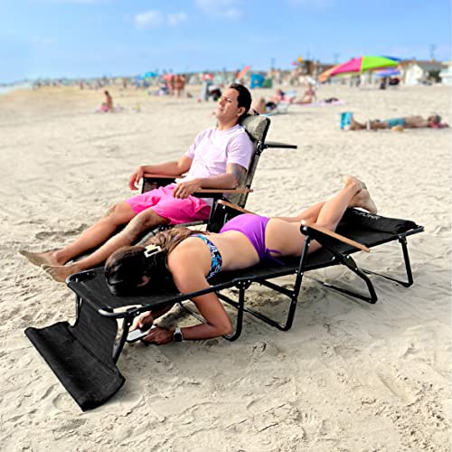 EASYGO PRODUCTS FLIP Face Down Tanning Chaise Lounge Chair with Face & Arm Holes - 4 Legs Support - Textilene Material - 6 Position - Arm Head Rest Pillow - Beach or Home Use - color: Flip Black