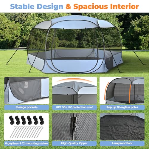 XXLarge Popup Portable Dog Houses, 10'x4.8'H Assembly-Free Gazebo-Style Kennel Dog Playpen Pet Screen Tent Sun Shade Shelter, Dog Crates Canopy for Travel Camping Anti-Bugs with Leakproof Bottom - color: Grey, size: XXLarge, 10' x 10' x 4.8'H
