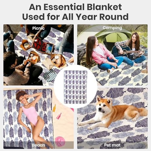 Waterproof Outdoor Blanket, 79" x 55" Large Packable Picnic Blankets, Foldable Picnic Mat for Park, Lawn, Grass, Beach, Concert (Ethnic Feather) - color: Ethnic Feather