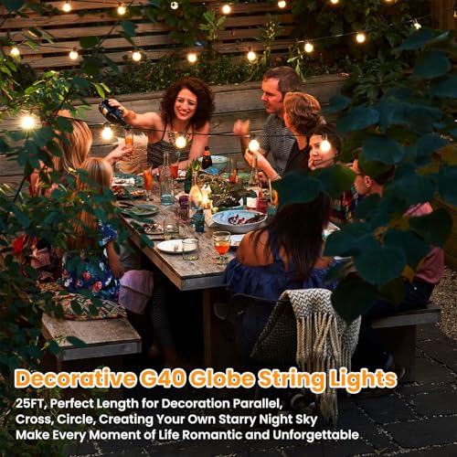 Bosceos 25FT Outdoor G40 LED Globe String Lights Dimmable Waterproof Shatterproof Light Strings with 13 Bulbs Connectable Commercial Hanging Lights for Christmas Patio House Backyard Balcony Party - color: Black, size: 25FT-Warm White