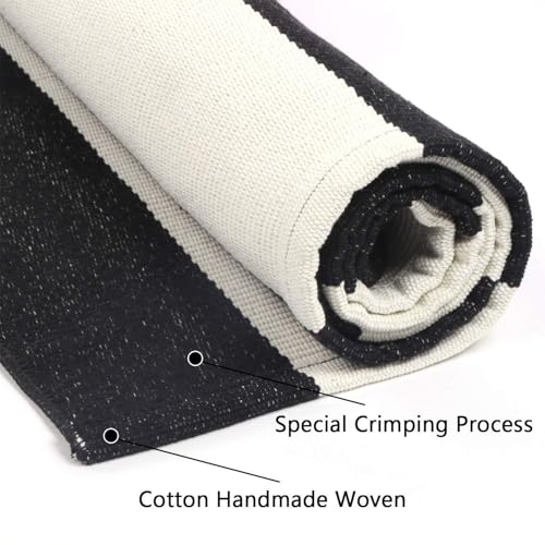 LEEVAN Black and White Striped Door Mat 2'x4' Washable Front Porch Rug Cotton Woven Reversible Rugs Farmhouse Black Outdoor Rug Indoor/Outdoor Welcome Doormat White Entryway Throw Rugs - color: Black and White Stripes, size: 2' x 4'3" (Rectangular)