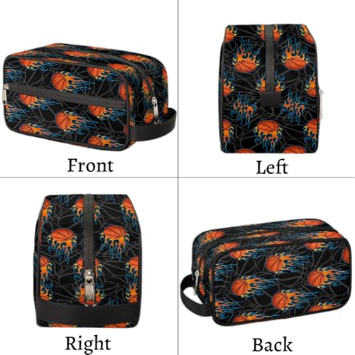 Kids Travel Toiletry Bag - Fire Basketball Waterproof Hanging Cosmetic Hygiene Bags for Boys Men - Large Shave Kit for Toiletries Accessories Bathroom Stuff - color: Fire Basketball