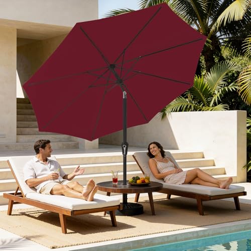 MEWAY 9ft Patio Umbrella Outdoor Table Umbrellas with Push Tilt and Crank, Market Umbrella 8 Sturdy Ribs for Deck, Garden, Pool and Backyard, Cherry Red - color: Cherry Red, size: 9ft