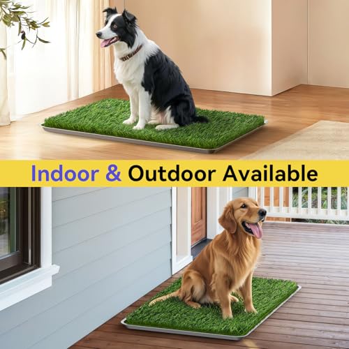 Dog Grass Pad with Tray Large, 35" x 24" Stainless Steel Dog Litter Box with 2 Premium Grass Pads & Reusable Pee Pad - Durable, Rust-Proof, Easy Clean Dog Toilet for Large Dogs Indoor Outdoor Use - size: 35" x 24"
