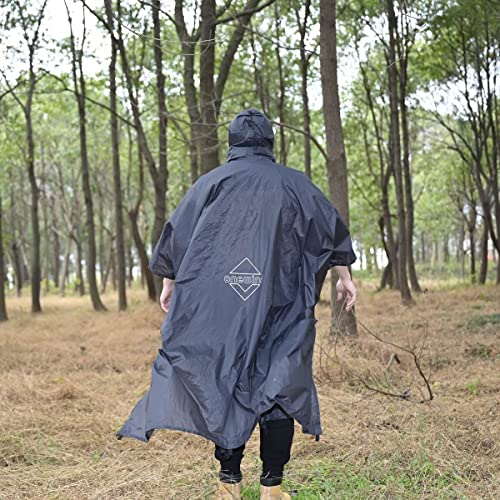 onewind Hooded Rain Poncho, Silnylon Rain Coat Versatile Survival Shelter Waterproof Breathable Lightweight Poncho - color: Dark Grey-89"*56" (226cm*142cm), size: Small