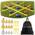 Tic Tac Toe Game - 4 Ft x 4 Ft Giant Bean Bag Toss Tic Tac Toe Outdoor Game for Backyard, Camping, Lawn, Fun Outdoor Games for The Family and Kids - Portable Yard Game Requires No Assembly