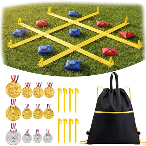 Tic Tac Toe Game - 4 Ft x 4 Ft Giant Bean Bag Toss Tic Tac Toe Outdoor Game for Backyard, Camping, Lawn, Fun Outdoor Games for The Family and Kids - Portable Yard Game Requires No Assembly