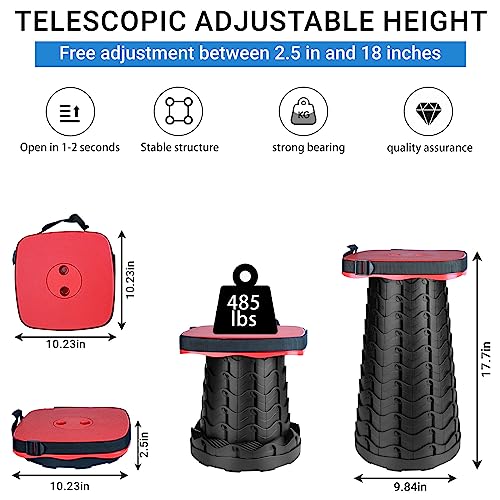 Upgraded Square Folding Stool, Max Load Capacity 485lbs, Portable Collapsible Seat, Telescoping Foldable Stool for Camping,Fishing,Hiking,Travel, Red - color: Red