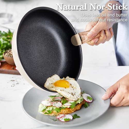 Pots and Pans Set Nonstick - YIIFEEO Stackable Camping Cookware Pots and Pans Set Detachable Handle Kitchen Cookware Sets Removable Handle, Non Toxic Nonstick Frying Pans for Cooking Pot Set Gift - color: Black Beige