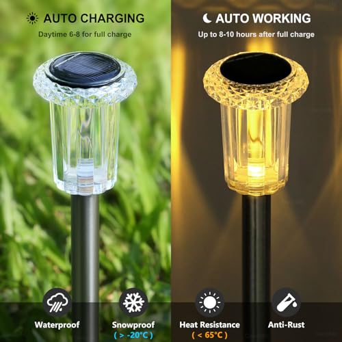 DenicMic Solar Lights Outdoor 10 Pack Waterproof 3000K Warm White LED Stainless Steel Stake Outside Lights for Yard Pathway Garden Driveway Walkway Landscape Path Lighting - color: Warm 10Pack
