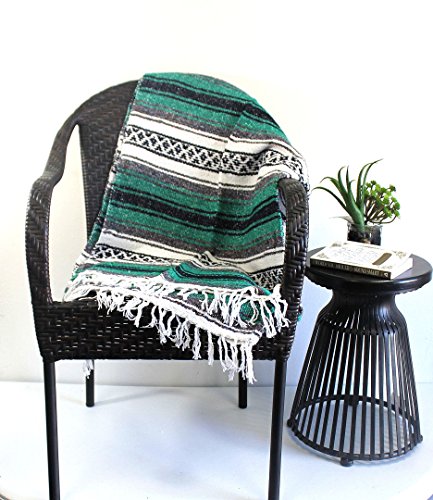 Del Mex Classic Mexican Blanket, Large Authentic Woven Falsa Throw (70"x50"), Artisan Southwest Décor for Beach, Yoga, Outdoors (Teal) - color: Teal