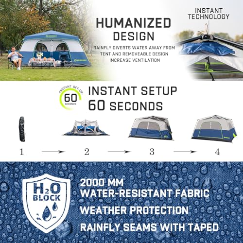 4/6/8/10 Person Instant Tent, Waterproof Pop Up Tents for Camping with Rainfly, 60 Seconds Easy Setup, Automatic Cabin Tent for Family Camping with Expandable Carry Bag & Upgraded Ventilation - color: Blue, size: 10 Person