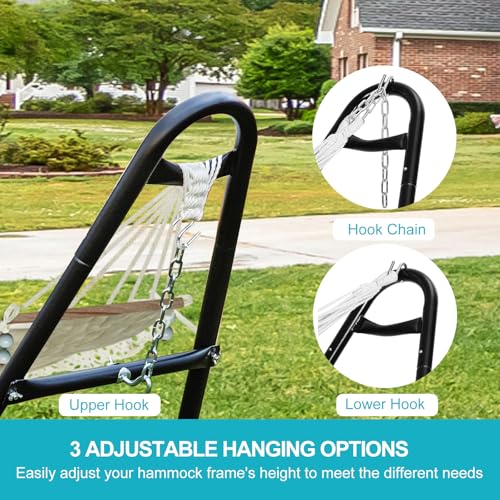 Universal 2 Person Hammock Stand, Heavy Duty Steel Hammock Stand 550 lbs Capacity, Adjustable Portable Hammock Stand, Fits 9 to 14 Foot Hammocks for Outdoor Indoor with Chain, Hook, and Carrying Bag - size: Medium