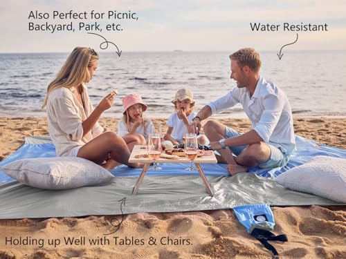 WEKAPO Beach Blanket Sandproof Waterproof, Extra Large Beach Mat, Oversized & Compact Sand Free, Quick Drying Beach Essentials for Vacation, Cruise, Picnic & Camping with Stakes - color: Periwinkle Blue, size: 9x7 FT (1～5 person)