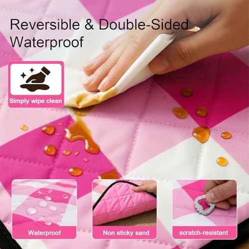 2 in 1 Tote Picnic Blanket Waterproof Outdoor Camping Mat，Large Capacity Beach Blanket 80''x80'' 7 Layers Easy to Foldable and Carry. - color: Pinkcheck