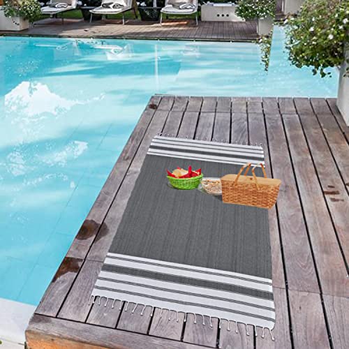 GLAMBURG Peshtemal Turkish Towel Cotton Beach Towels Oversized 36x71 Set of 4, Cotton Beach Towels for Adults, Soft Durable Absorbent Extra Large Bath Sheet Hammam Towel - Black - color: Black, size: 4 Pack