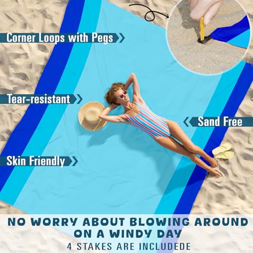 Beach Blanket Waterproof Sandproof 78''×81'' Large Suits 1-5 Adults Oversized Lightweight Picnic Mat Sand-Free Blanket for Camping Hiking Beach Travel - color: Blue, size: 78''x81''