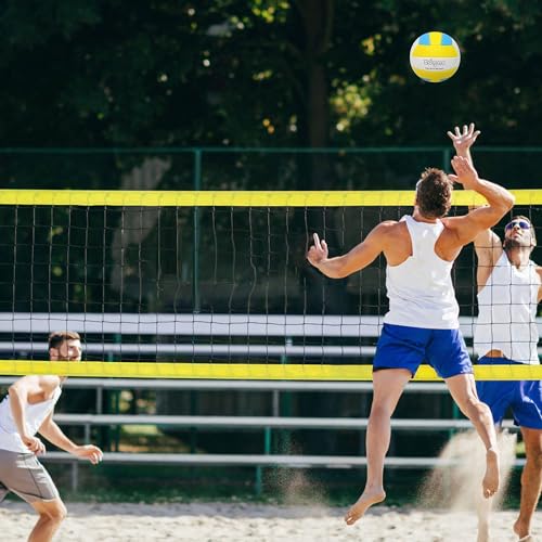 Volleyball Net Outdoor - Portable Volleyball Set for Backyard with Professional Volleyball Net, Wrap Yarn Volleyball and Pump, Boundary Line, Carry Bag - style: Plus-32FT(Yellow)