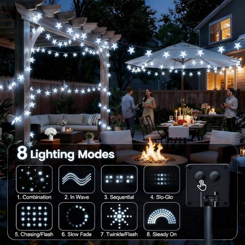 Twinkle Solar Star String Lights Outdoor Waterproof Fairy Lights 39FT 100 LED with 8 Lighting Modes for Camping Garden Wedding Party Tree Holidays Backyard Patio (Cool White) - color: Cool White