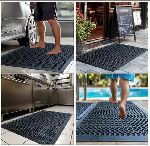 IRONGATE Rubber Doormat - 2 Pack Anti Fatigue Rubber Floor Mat - Non Slip Indoor Outdoor Commercial Kitchen Mat - Ramp Pool Restaurant Garage Floor Mat - Anti Slip Bar Drainage Mat - 36 x 60 inches - size: 2 Pack - 36 x 60 Inches