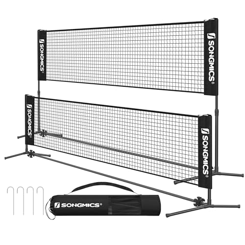SONGMICS Badminton Net, Height Adjustable Volleyball Net, Pickleball Net for Junior Tennis, Kids, Indoor Outdoor Court, Foldable Nylon Net with Poles 10ft/13ft/16.5ft Wide - color: Black, size: 10FT