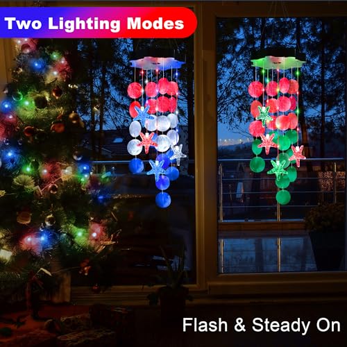 Solar Shell Gift for Mom Grandma Girls, Christmas Red White Blue Solar Wind Chimes for Outside, Christmas Decorative Mobile Lights for Garden, Yard, Patio, Window, Party, Outdoor Decorations - color: Red White Blue