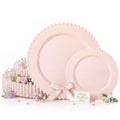 U-QE 60PCS Pink Plastic Plates - Heavy Duty Beaded Pink Disposable Plates for Mothers Day, Party, Baby Shower, Wedding - Serving 30 Guests Include 30PCS 10inch Dinner Plate & 30PCS 7inch Dessert Plate - color: Pink