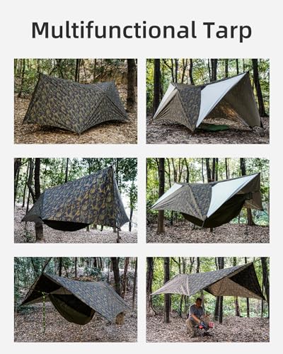 Ultralight Tarp, 14ft Hammock Rain Fly Lightweight Waterproof Camping Tent Tarp with Doors, Bushcraft Tarp Shelter for Backpacking Hiking Camping - color: Camouflage