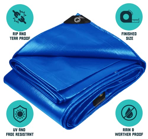 Core Tarps Extra Heavy Duty 16 Mil Tarp Cover, Waterproof, UV Resistant, Rip and Tear Proof, Poly Tarpaulin with Reinforced Edges for Roof, Patio, Pool, Boat (Blue 6′ X 8′) - color: Blue-16 Mil, size: 6′ X 8′