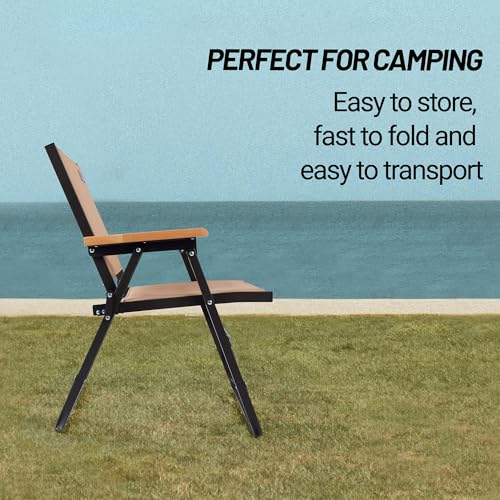 喜马拉雅 Lightweight Folding Camping Chair, Gravel Brown Aluminum Outdoor Beach Chair with Solid Wood Armrest, Portable Collapsible Fishing Chair for Hiking Beach Backpacking Lawn Picnic (2)
