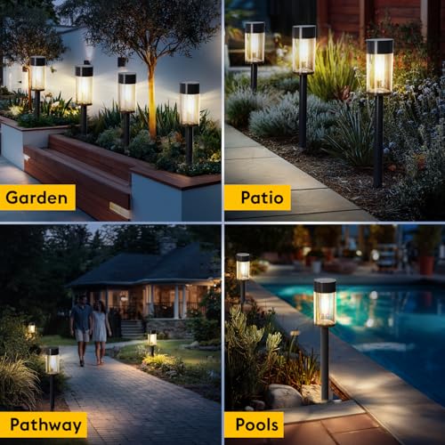 8 Pack Solar Pathway Lights Outdoor Waterproof, High Brightness LED Solar Garden Lights for Patio, Yard, Lawn, Landscape, Driveway, Walkway, Auto On/Off, 3000K