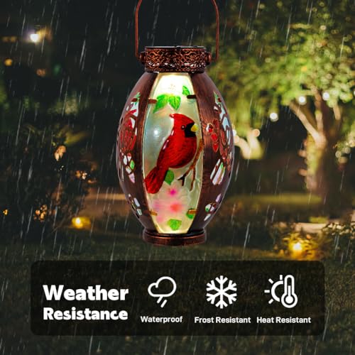 Starsoul Cardinal Outdoor Solar Lantern - Metal & Stained Glass Cardinal Solar Light, Waterproof Tabletop Lamp with Hollowed-Out Design for Yard, Patio, Garden, Pathway - color: Cardinal