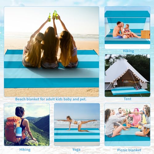 Beach Blanket Waterproof Sandproof Oversized Lightweight 78''×110'' 1-7 Adults Blanket Beach Large Picnic Mat for Travel Camping Hiking Picnic - color: Teal, size: 78''x110''