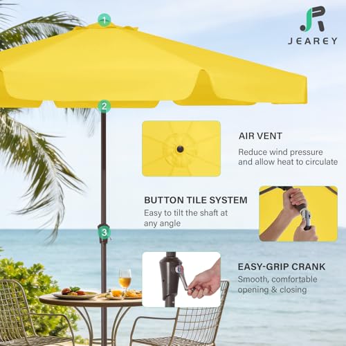 JEAREY 9 FT Patio Umbrella Outdoor, Table Umbrellas Market Umbrella w/Push Button Tilt/Crank, 8 Sturdy Ribs(Yellow) - color: Yellow