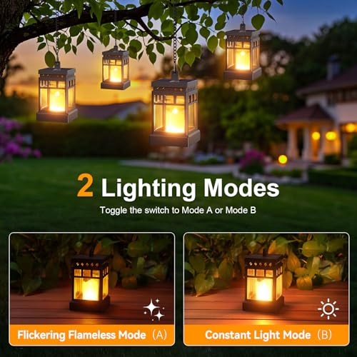 KOOPER Solar Lanterns Outdoor Waterproof, 2 Modes Hanging Solar Lantern with LED Realistic Flickering Flameless Candle, Candles Lanterns Lights Decorative for Outside Hanging Patio Yard Table Tree - style: 4 Pack