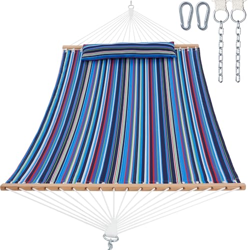 GAFETE Hammock 2 Person Quilted Fabric Hammocks for Outside, Double 12ft Hammocks with Spreader Bar, Large Removable Pillow, Storage Bag, Carabiners, Max 475 lbs Capacity (Abyss Black) - color: Abyss Black