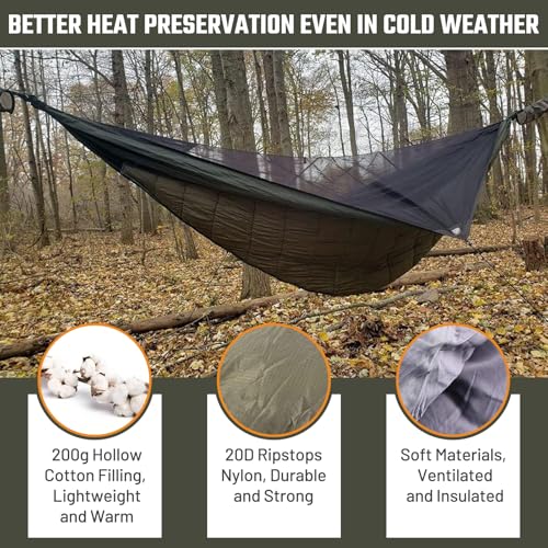Under Quilts for Hammocks, HIKERBRO Ultralight Hammock Underquilt, Double Size Underquilt for Hammock Camping, Backpacking - color: Army Green (94.5"x51.2" Hammock Quilt)