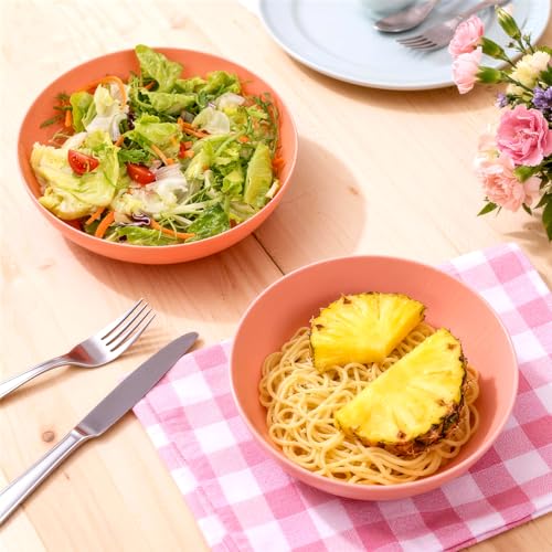 12-Pack 8.6 Inch Plastic Salad Bowls,Lightweight Unbreakable Dinner plates for Daily Use, Microwave & Dishwasher Safe Plates,Plastic Plates for Camping, Outdoor, food, Fruit (Orange) - color: Orange, size: 8.6 Inch