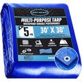 Tarps 30x30 Blue Tarp Waterproof – 5 MIL Thick Tarpaulin Outdoor Cover - Multipurpose Protection Poly Tarp for Camping, Tent, Roof, Patio, Pool, Floor, Furniture, Boat, Truck Beds, Pack of 1 - size: 30x30