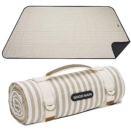 G GOOD GAIN Picnic Blankets Waterproof Extra Large - Outdoor Blanket Sand Free Foldable with Carry Strap for Beach, Camping, Park Grass, Hiking, Travel, Concerts, Indoor (Sand Yellow) - color: Sand Yellow