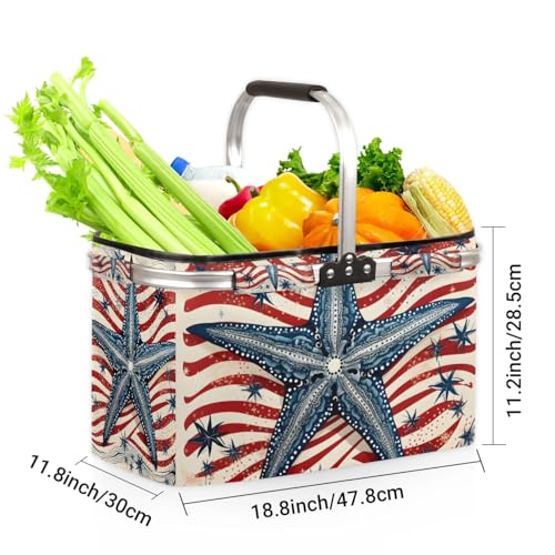 Picnic Basket,Leak-Proof Collapsible,40L Grocery Basket with Sturdy Handles,Storage Basket for Picnic,Food Delivery,Take Outs,Market Shopping,Travel - color: Starfish(style 1)