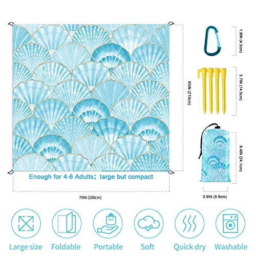 Beach Blanket Sandproof Waterproof Beach Mat Sand Free Waterproof 79 x 83 Oversized Beach Blanket Sandproof Beach Mat Waterproof Beach Blanket Portable Camping Blankets for Travel, Camping, Hiking - color: Blue Shell