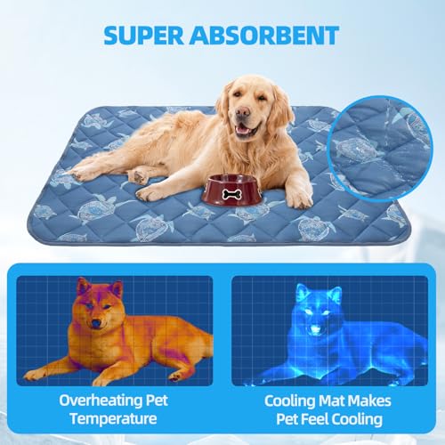 Homimp Dog Cooling Mat,19.5" x 27.5" Thicken Self-Cooling Mat for Dog&Cat,Internal Waterproof& Endothermic,Washable Pet Ice Cool Pad Blanket,Pet Sleeping Pad for Indoor Outdoor in Summer, Non-Toxic - color: Navy Blue Sea Turtle, size: Medium 19.5IN x 27.5